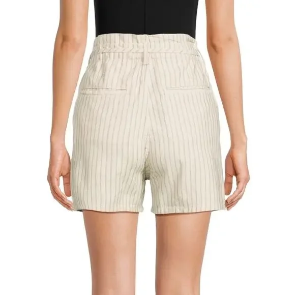 rag & bone Striped Shorts Size 30 Ivory Cream Linen Blend Paperbag High Waist - Picture 3 of 13